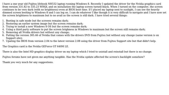 Fujitsu Lifebook NH532 screen dimmed catastrophically after Nvidia driver update смотреть онлайн