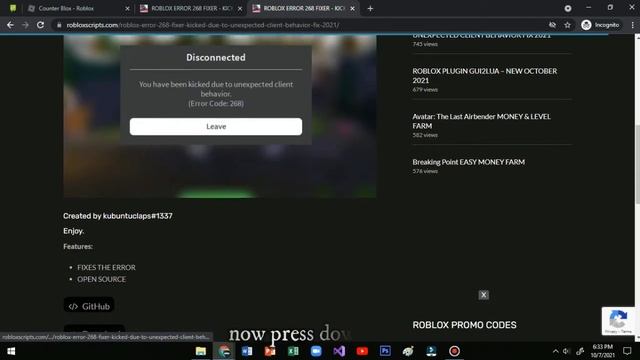 ROBLOX ERROR 268 FIXER – KICKED DUE TO UNEXPECTED CLIENT BEHAVIOR FIX 2021 смотреть онлайн