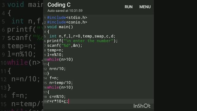 C program to swap frist and last digit of a number #c #coding #programming #coumputer#clanguage смотреть онлайн