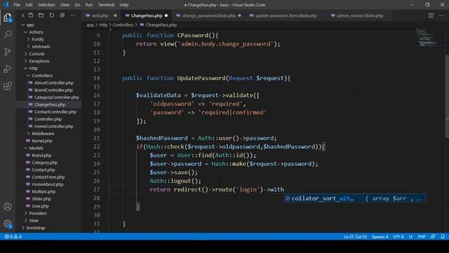 Laravel 8 Tutorial | Change Password Option Part 66 смотреть онлайн