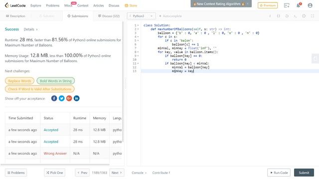 Maximum Number of Balloons (3 solutions, python) смотреть онлайн