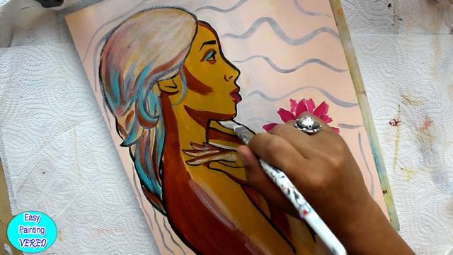How to paint a WOMAN in acrylics. Colorful GIRL painting tutorial смотреть онлайн
