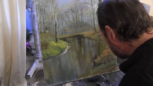 Мастер-класс по живописи маслом №40 - Речка в лесу. Как рисовать. Урок рисования Игорь Сахаров смотреть онлайн