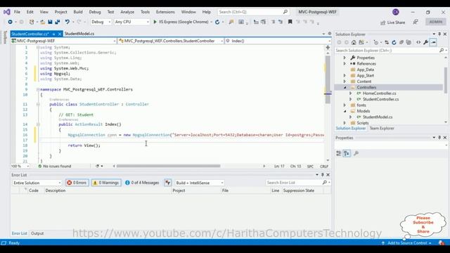 MVC Without Entity Framework Display Data PostgreSQL PGAdmin смотреть онлайн