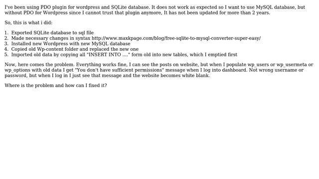 Wordpress: Migrating from PDO using SQLite to clean new install using MySQL смотреть онлайн