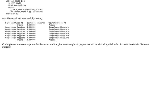 Databases: Spatialite: use of virtual spatial index for distances смотреть онлайн