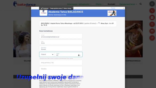 Jak Zarezerwować Termin Zajęć  -Akademia Tańca Bailadance