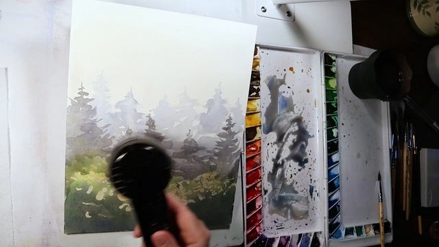 Акварель – ёлки в тумане. смотреть онлайн