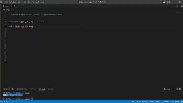 convert matrix to dictionary . list comprehenstion . dictionary python , matrix in python смотреть онлайн
