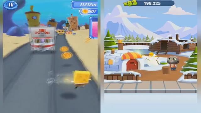 SpongeBob Run Game vs Talking Tom Gold Run - Gameplay iOS, Android - mobile смотреть онлайн