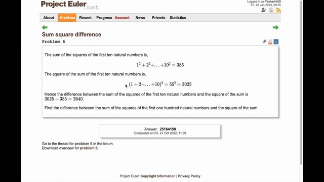 Python :: Project Euler Problem 6 (Sum Square Difference) смотреть онлайн