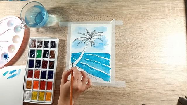 Рисуем море / Рисуем пляж / Рисуем пальму / Draw the sea / Draw a beach смотреть онлайн