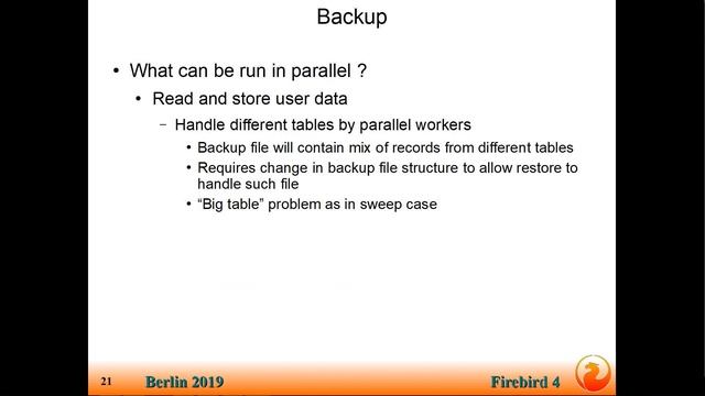 Multi-thread sweep, backup and restore in Firebird (Firebird Conference 2019) смотреть онлайн