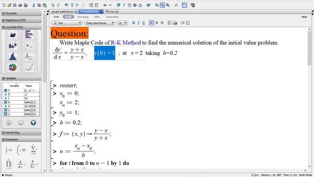 Runge Kutta Method in Maple смотреть онлайн