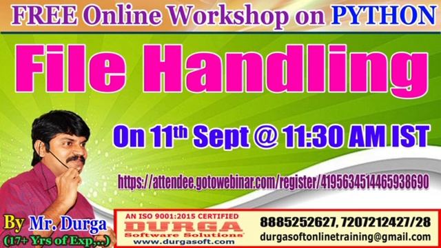 FREE Online Workshop on PYTHON File Handling by DURGA Sir смотреть онлайн