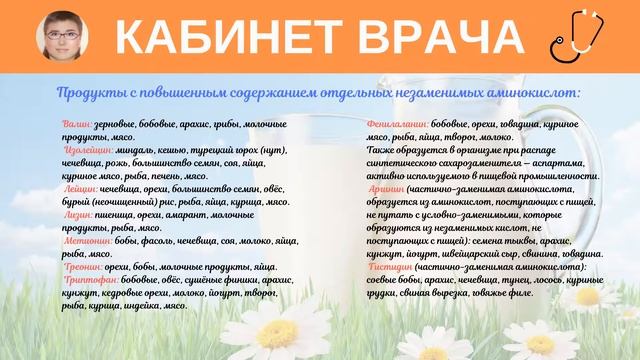 Незаменимые аминокислоты. Содержание их в продуктах питания.