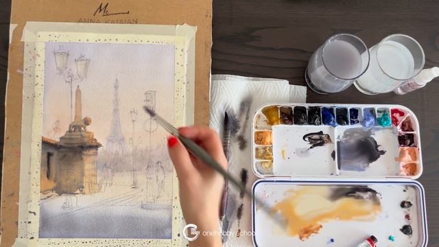 Как нарисовать Париж и Эйфелеву башню? | Рисуем городской скетч | Акварель для начинающих