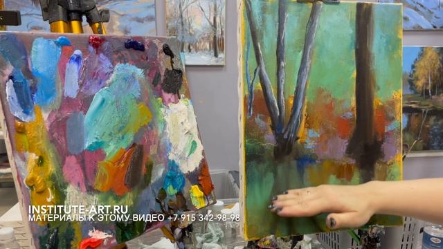 Нарисовать берег реки маслом для начинающих / Полные уроки Карины Мельгуй / Научиться рисовать смотреть онлайн