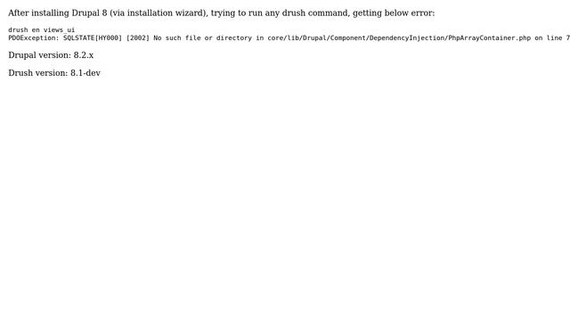 Drupal: Drush 8.1 Drupal 8 throws PDOException: SQLSTATE[HY000] [2002] on MAMP смотреть онлайн