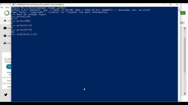 Python Program to learn integer type and operations on them using Anaconda Powershell. смотреть онлайн