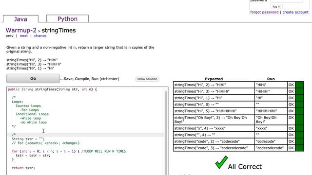 Codingbat - stringTimes (Java) смотреть онлайн