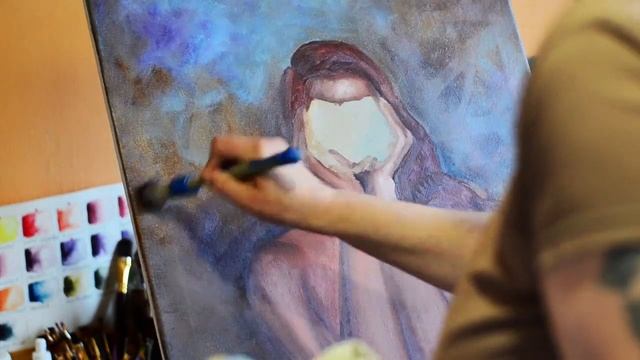 Рисую автопортрет. Авторская картина маслом. смотреть онлайн