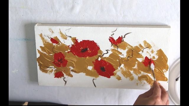 How to draw EASY a poppies painting/Golden Paint/ Demo /Acrylic Technique on canvas by Julia Kotenk смотреть онлайн