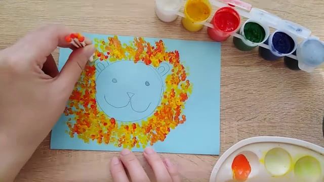 Как нарисовать льва. Рисунок ватными палочками для детей