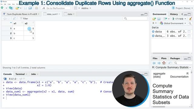 Sum Duplicate Rows (Example) | Consolidate & Merge Repeated Values | aggregate & group_by of dplyr смотреть онлайн