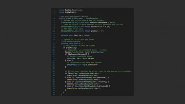 Create a 2D grid movement player controller script in Unity
