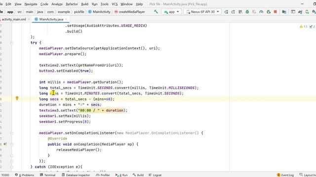 Pick and play audio file in android studio смотреть онлайн
