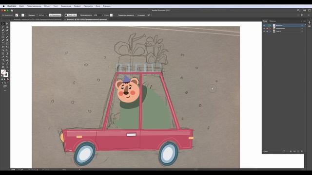 Рисуем медвежонка в машине в Adobe Illustrator смотреть онлайн