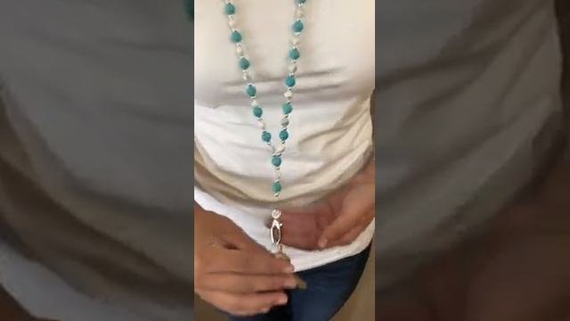 Turquoise & White Women's Beaded Fashion Necklace Lanyard, Vintage Turquoise Look смотреть онлайн