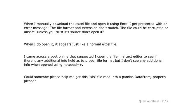 Pandas : using Pandas to read in excel file from URL - XLRDError смотреть онлайн