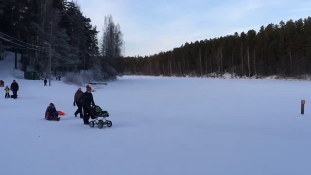 Финляндия жизнь и отдых. Заповедник Ахвенисто. Катание на санках и на лыжах. смотреть онлайн