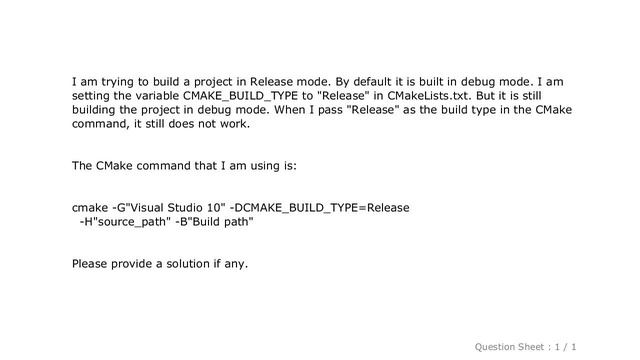 Windows : How to change the build type to Release mode in cmake? смотреть онлайн