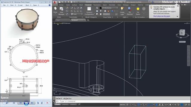 AutoCAD 3D Modeling + Rendering Drum Tutorial Exercise 39 смотреть онлайн