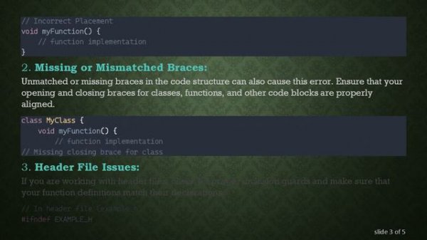 Understanding "Error: A Function-Definition Is Not Allowed Here Before '{' Token" in C++
