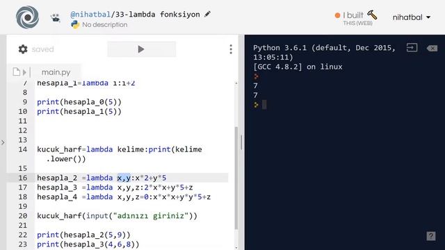 python 3 dersleri -24- lambda fonksiyonları смотреть онлайн