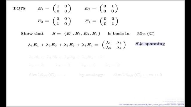Tutorial Q78 -- Basis in vector space of 2x2 matrices смотреть онлайн
