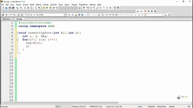 Insertion sort program in C++ смотреть онлайн