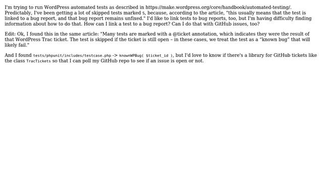 Wordpress: How can I link tests to GitHub issues? смотреть онлайн