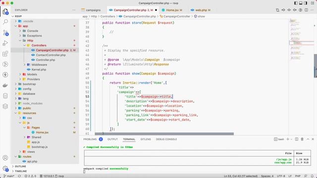 Building RSVP with Laravel, Inertia, React - P6 Fetch Data, use Resources смотреть онлайн
