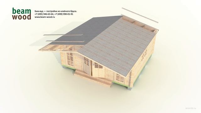 Дачный домик из бруса 4,5x5 с навесом (сборка 3d) смотреть онлайн