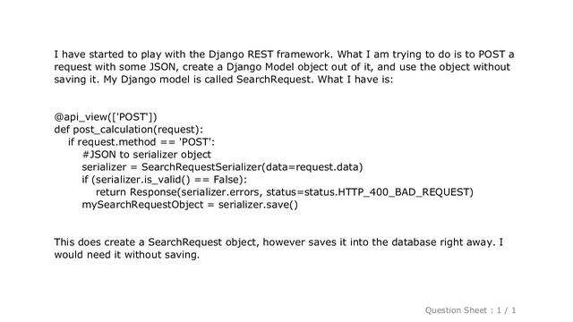 Django : Django REST serializer: create object without saving смотреть онлайн