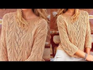 Самый модный пуловер в этом сезоне красивым узором спицами.