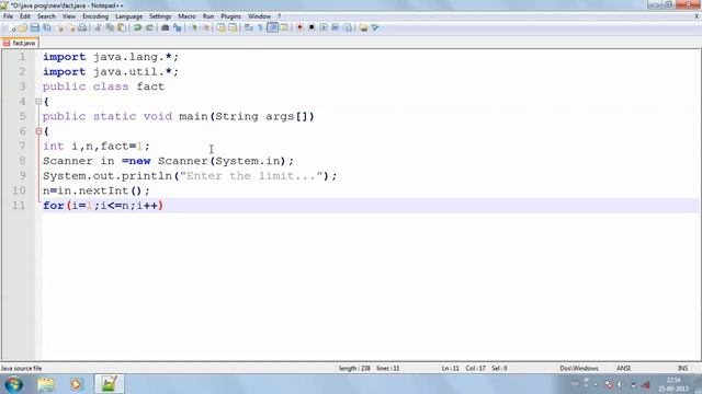 Factorial in java Programming смотреть онлайн
