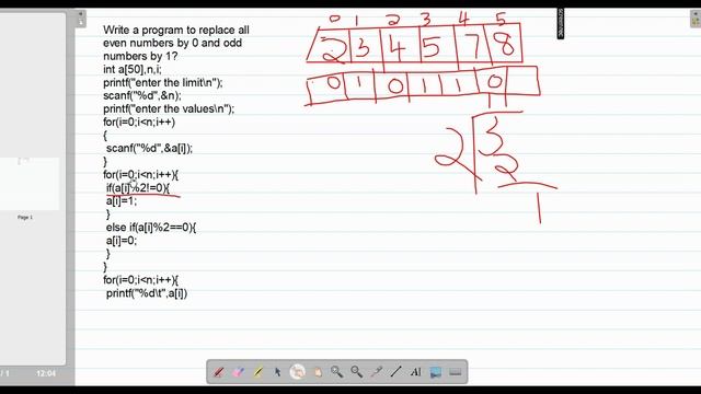 Replace all even numbers by 0 and odd numbers by 1|array c program malayalam|c program tutorial смотреть онлайн