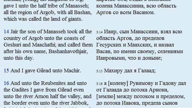 Английский язык. colored text. Второзаконие Deuteronomy 3 KJV смотреть онлайн