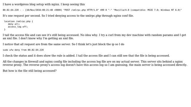 Nginx deny all for location block not working as expected смотреть онлайн